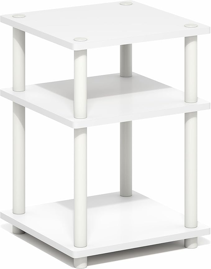 Furinno Turn-N-Tube Side Table, 3-Tier Square Modern End Table, Toolless Open Shelves Nightstand, Night Stand, Bedside Table, Easy Assembly, for Living Room, Bedroom, White