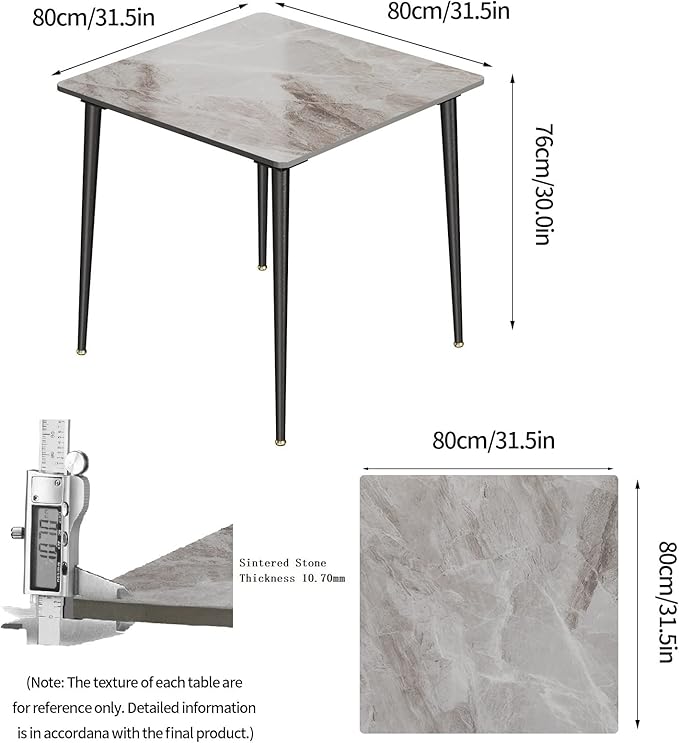 Wisfor Square Kitchen Dining Table: Sintered Stone Dining Room Table Modern Coffee Table Marble Table with Stable Metal for Kitchen Living Room Office Patio Seaside, 31.5x31.5x29.92 inch