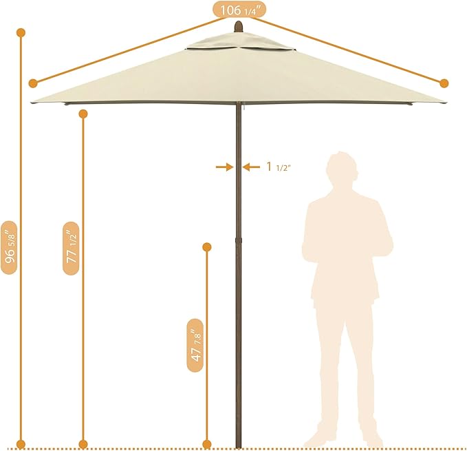 9' Rd Faux-Wood Market Patio Umbrella with Push Open Pin Stop, Antique Beige