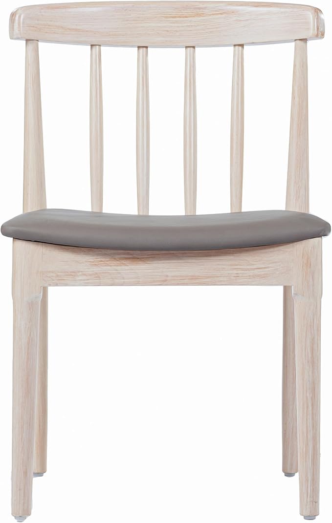 Flash Furniture Chester Solid Wood Dining Chair, Commercial Grade Restaurant Chair with Curved Spindle Backrest and Vinyl Padded Seat, Antique White/Beige