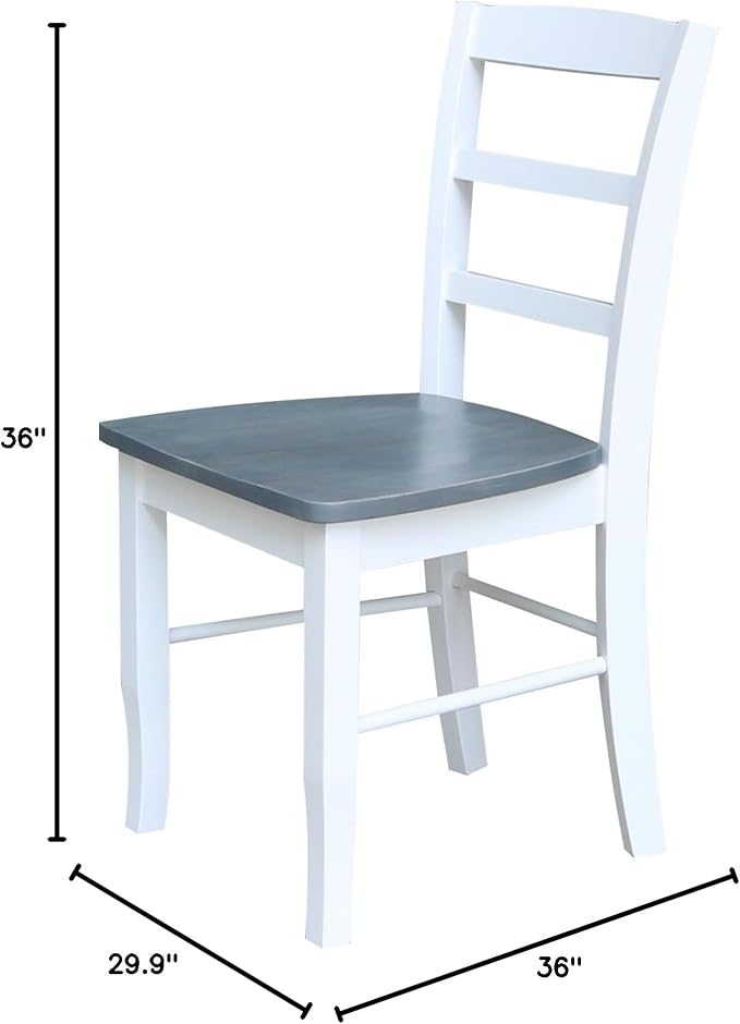 IC INTERNATIONAL CONCEPTS 36 in. Wood Dining Table with 4 Madrid Ladderback Chairs in White/Heather Gray