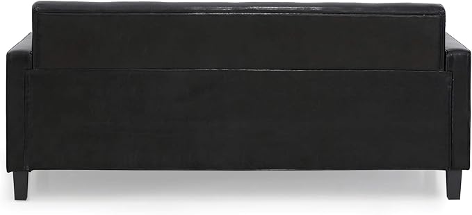 Furinno BRIVE Loveseat Sofa, Tufted Leather Upholstered 3-Seater 75" Wide Couch, Wood Frame, Easy Assembly, for Living Room, Bedroom, Plain Black Leather