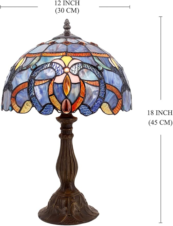 WERFACTORY Tiffany Lamp Blue Purple Stained Glass Style Table Lamp Reading Desk Light 12X12X18 Inches Decor Bedroom Living Room Home Office S558 Series