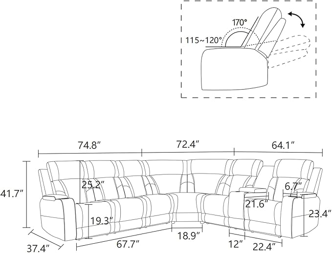 Power Leather Recliner Sectional Sofa with LED Light,L Shaped Reclining Couch with USB Charger/Cup Holder/Storage,Leather Sofa for Living Room Furniture Sets(Beige,Sectional)