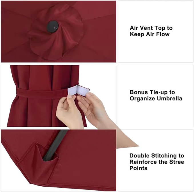 ABCCANOPY 10ft Outdoor Umbrella Replacement Top Suit 8 Ribs (Burgundy)