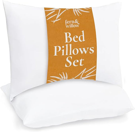 Fern and Willow King Size Bed Pillows - Set of 2, 36"x20" - Luxurious Ultra-Soft Cooling Pillow - Hotel Quality, Down Alternative Fill - Ideal for Side, Back & Stomach Sleepers