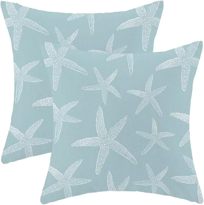 BETGINY Coastal Seafoam Blue Starfish Throw Pillow Cover 18X18 Inch Pack of 2,Summer Nautical Ocean Decorative Pillow Covers Square Linen Beach Pillow Cases Cushion for Bedroom Home Sofa Decor