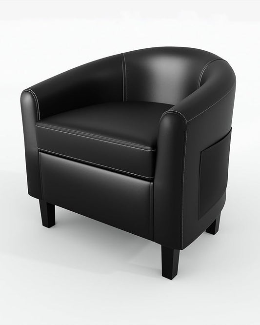 GarveeHome Accent Barrel Chairs Living Room Chairs Faux Leather Upholstered Club Armchairs with Soft Padded Seat for Bedroom Reading Waiting Room(Black)