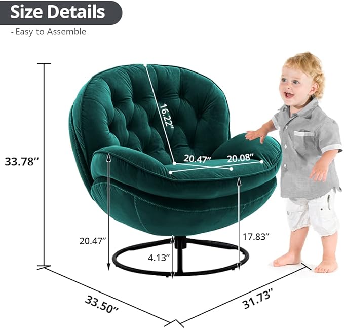 Velvet Swivel Accent Chair with Ottoman Set, Modern Lounge Chair with Metal Base Frame & Footrest, Comfortable Single Leisure Sofa Chair Reading Chair with 360 Degree Swiveling for Living Room, Green
