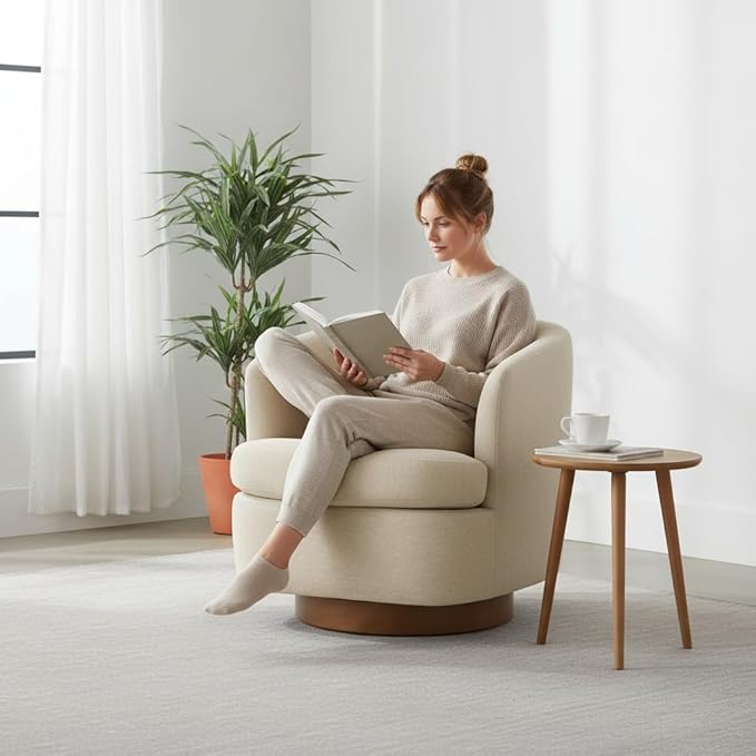 Swivel Accent Chair Modern Round Barrel Armchair with Upholstered Faux Leather for Living Room Bedroom Waitingroom,1 Box, Oatmeal