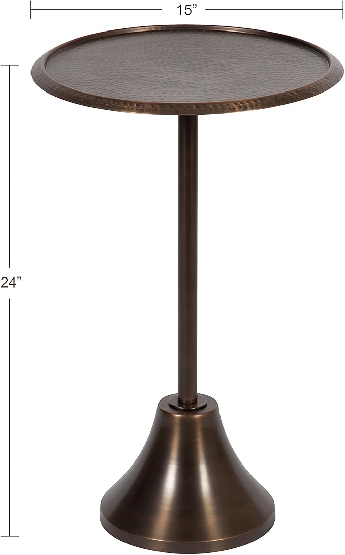 Kate and Laurel Sanzo Modern Pedestal Side Table, 15 x 15 x 24, Bronze, Decorative End Table with Hammered Tabletop for Use as a Bedroom Nightstand or Living Room Accent