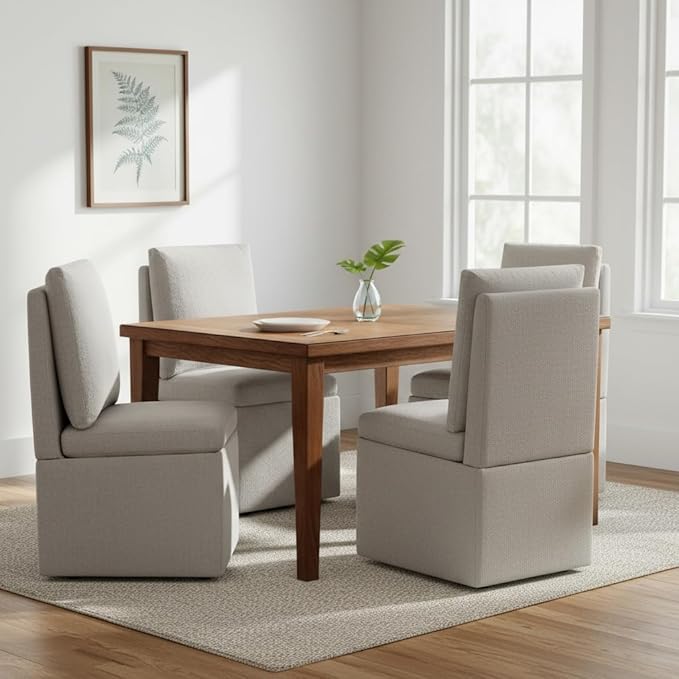 Upholstered Dining Chairs with Casters, Modern Dining Room Chairs Set of 2 with Hidden Storage & 4 Wheels, Single Sofa Chair for Kitchen, Reading Room, Waiting Room, Taupe