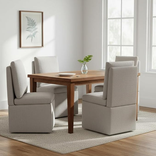 Upholstered Dining Chairs with Casters, Modern Dining Room Chairs Set of 4 with Hidden Storage & 4 Wheels, Single Sofa Chair for Kitchen, Reading Room, Waiting Room, Taupe (2 Box)