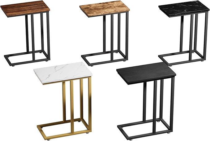 VECELO Universal C-Shaped Side Table, Multi-Functional Snack & TV Tray for Living Room, Bedroom, Grey (2 Set)