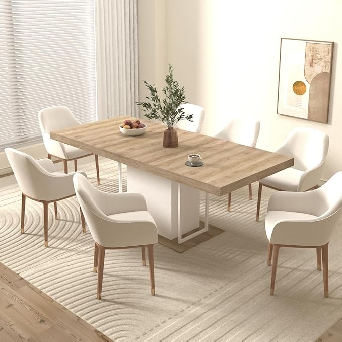 KEIKI Extendable Dining Table for 6-10 People, Dining Room Table for Gatherings, Living Meeting Room