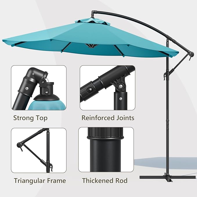 10FT Patio Umbrella, Cantilever Outdoor Umbrella with 360° Rotation & Tilt Adjustment, Offset Patio Umbrella with UV-Resistant Waterproof Canopy for Backyard, Pool, Garden