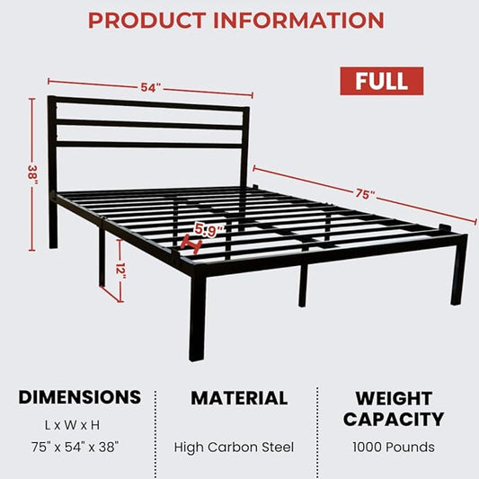 Golden Gate Beds Metal Platform Bed Frame with Antique Victorian Wrought Iron-Art Headboard and Footboard (Black, Full, Modern)