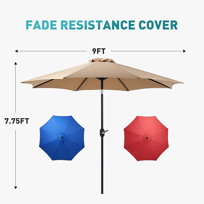 OLIXIS Patio Umbrella with Tilt and Crank Button & Sturdy Ribs Waterproof, Patio Table Umbrella Perfect for Poolside, Terrace, Beach and Outdoor Restaurant