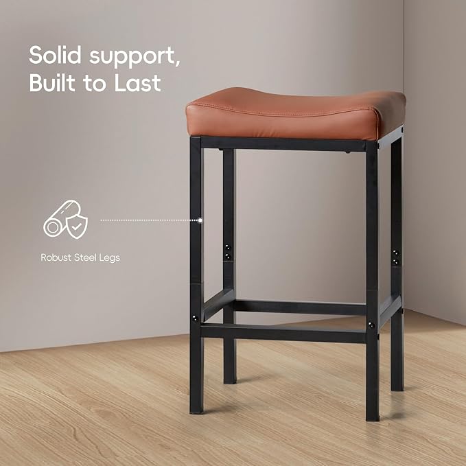 Counter Height Bar Stools Set of 2, 30 Inch Bar Stools for Kitchen Counter, Faux Leather Bar Stool, Saddle Barstool with Footrest & Heavy-Duty Metal Base, Easy Assembly, Brown