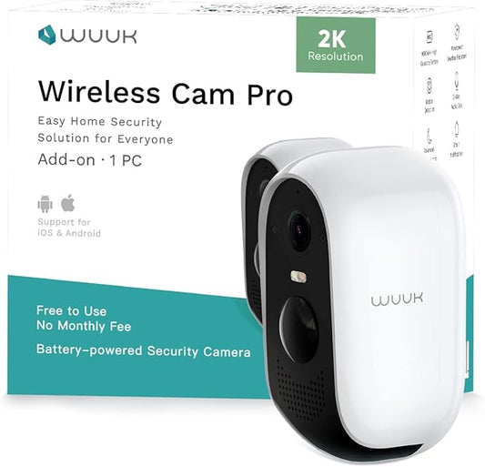 WUUK Add-on Security Camera Wireless Outdoor, Requires Base Station, Home Security Cameras Wireless Outdoor, 2K, No Monthly Fee, Motion Alert, Night Vision, Compatible with Alexa & Google