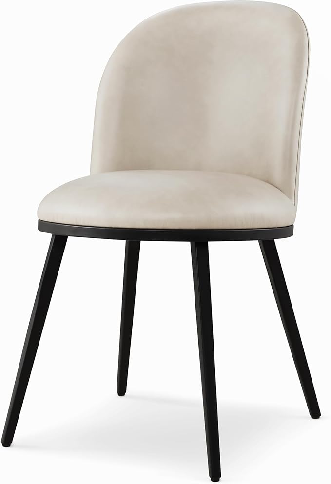 Dining Chairs Set of 2, Faux Leather Upholstered Dining Room Chairs with Ergonomic Backrest & Metal Legs, Modern Kitchen Side Chairs for Home, Restaurant, and Café, Cream Beige