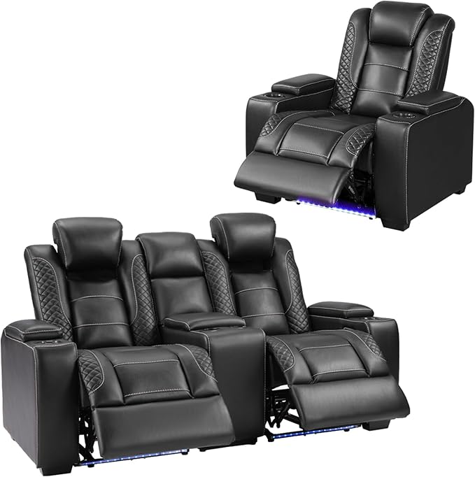 ANJ Recliner Sofa Set,Faux Leather Power Reclining Living Room Furniture Set, Included Recliner Chair and Reclining Loveseat