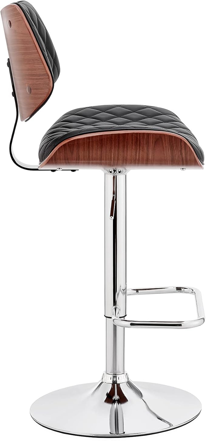 Armen Living Leland Adjustable Black Faux Leather and Chrome Finish Bar Stool