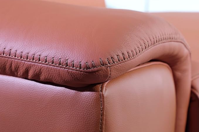 Blackjack Furniture Venice Top Grain Italian Leather Power Recline 7 Piece 4 Seater Sofa - 175" Theater Seating Modern Couch for Living Room Apartment with Adjustable Headrests & USB Port, Camel
