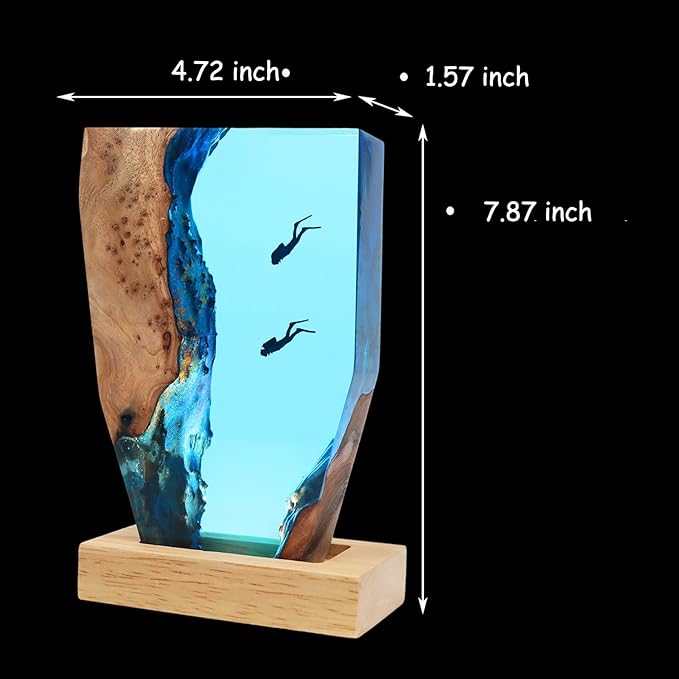 Shark Diver LED Ocean Night Light, Epoxy Resin Ocean Lamp, Deep Sea Diver Night Light, Office, Desk, Bathroom or Bedroom Decorative Night Light, Suitable for Holidays (2 Divers)