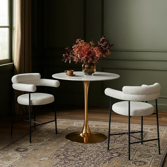 Meridian Furniture 926-T Holly Collection Modern | Contemporary Counter Height Table,10MM Thick Glass with Marble Veneer, 36" Round Faux Marble, Rich Gold Base, 36" W x 36" D x 36" H, Gold