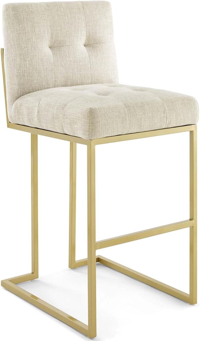 Modway Privy Stainless Steel Upholstered Fabric Bar Stool, Gold Beige