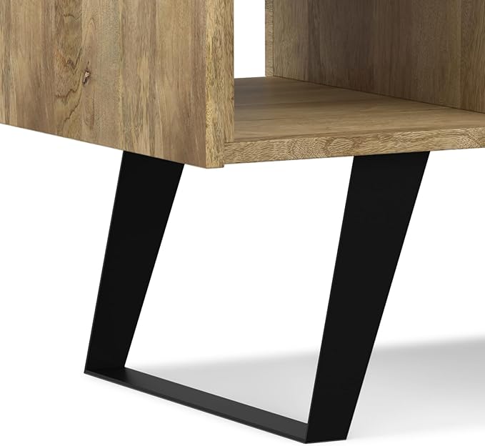 SIMPLIHOME Lowry Solid Mango Wood and Metal 48 inch Wide Rectangle Modern Industrial Coffee Table in Natural for the Living Room and Family Room