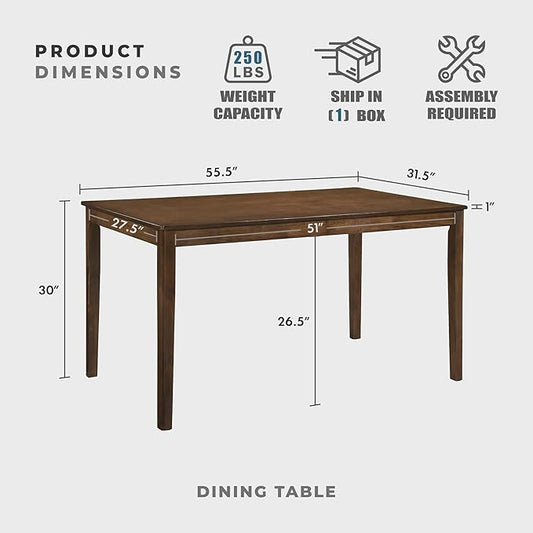 Lexicon 55.5" Dining Table for 4, Modern Rectangular Dining Room Table, Wood Dining Table, Modern Wood Table with Solid Wood Leg for Kitchen/Dining/Living Room, Easy Assembly, Chestnut
