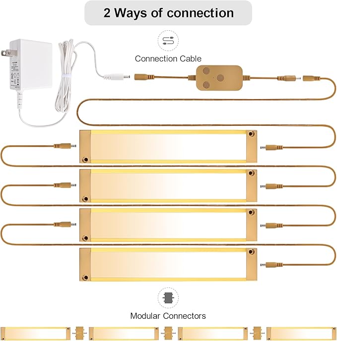 4pack 7inch Dimmable LED Kitchen Light Kit, 2700-6000K Smart Closet Cabinet Lighting Fixture APP Control, Compatible with Alexa, Google Assistant, for Under Counter, Garage, Pantry (Gold)