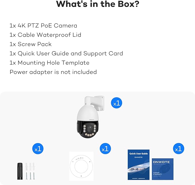ONWOTE 20X Optical Zoom 4K PTZ PoE IP Security Camera, Auto Cruising& Human Tracking, AI Detection Trigger Color Night Vision, 360° Pan 95° Tilt, Two Way Talk, 262-328ft IR, Outdoor Commercial Camera
