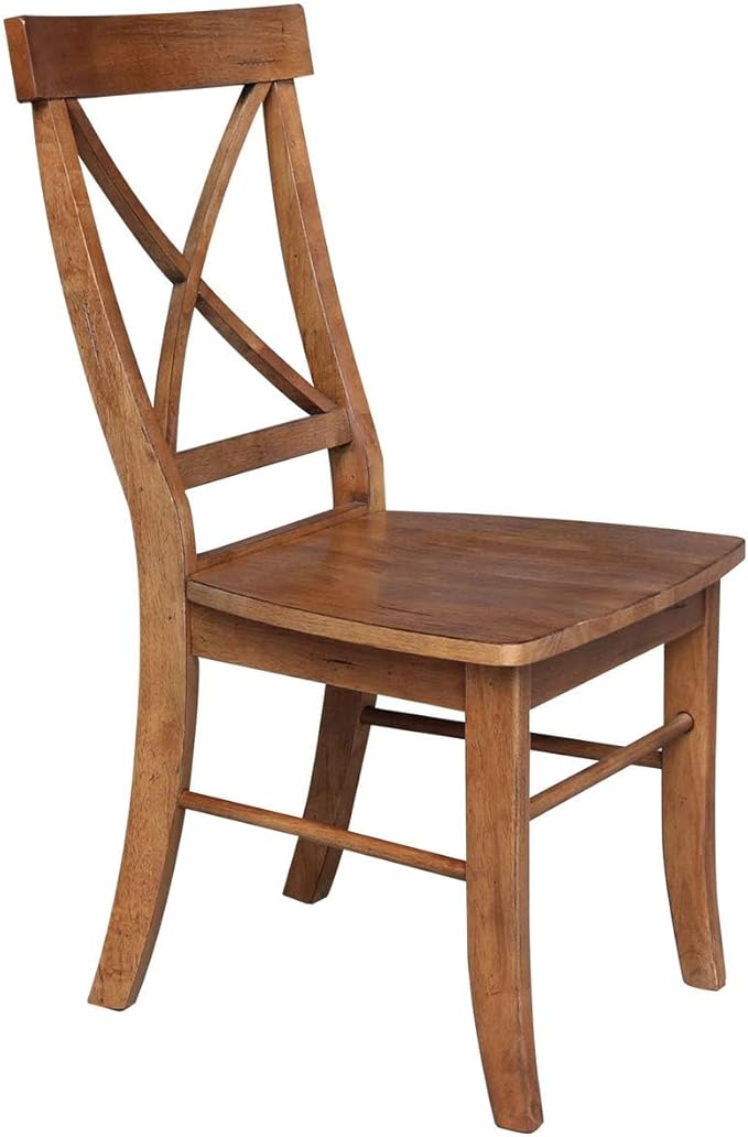 IC INTERNATIONAL CONCEPTS 30" Solid Wood Round Pedestal Table in Distressed Oak with 2 X-Back Chairs