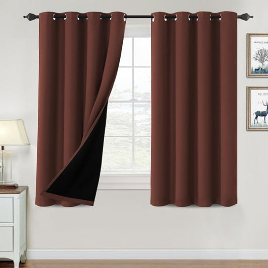 H.VERSAILTEX 100% Blackout Curtains for Bedroom Thermal Insulated Blackout Curtains 54 inch Length Heat and Full Light Blocking Curtains for Living Room with Black Liner 2 Panels Set, Rust