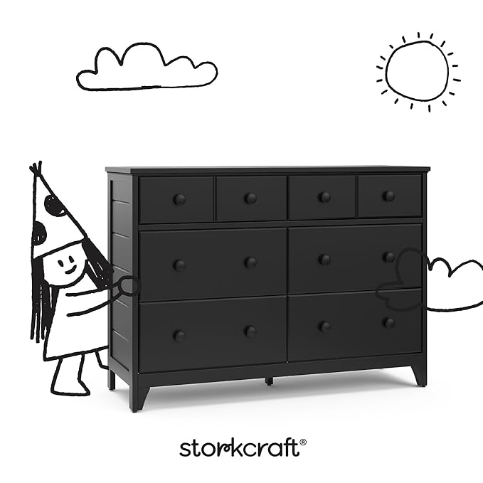 Storkcraft Moss 6 Drawer Dresser (Black) – GREENGUARD Gold Certified Nursery Dresser, Safety-Focused Interlocking Drawer System, Chest of Drawers for Bedroom, Wood Craftsmanship