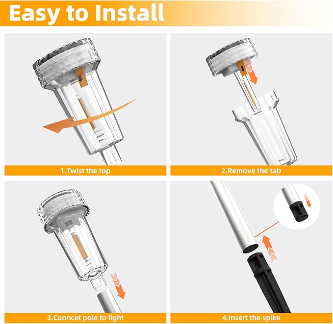 DERAYSION 12 Pack Solar Pathway Lights Outdoor, Auto Dusk-to-Dawn Landscape Garden Lighting, Waterproof Stainless Steel Pole Lighting for Path, Yard, Walkway, Garden, Driveway Decor - Warm White