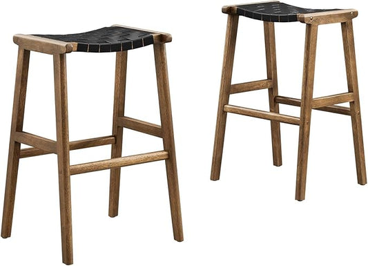 Modway Saoirse Faux Leather Wood Bar Stool - Set of 2 in Walnut Black