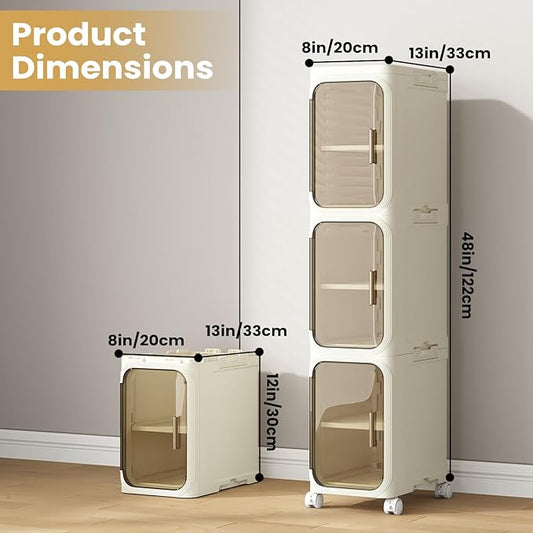 3 Tier Slim Bathroom Storage Cabinet, Narrow Organizer with Wheels and Toilet Paper Holder, Waterproof, No Assembly Required, Perfect for Small Spaces in Bathroom, Kitchen and Bedroom