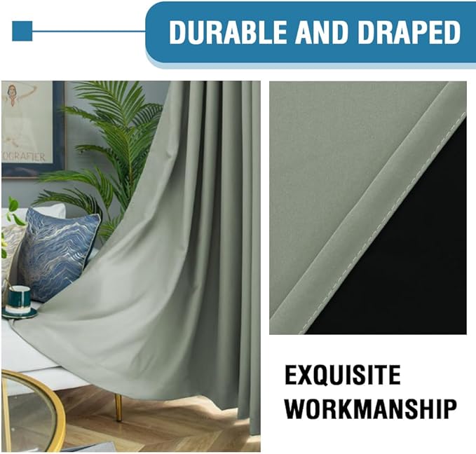 H.VERSAILTEX 100% Blackout Curtains for Bedroom Thermal Insulated Blackout Curtains 96 inch Length Heat and Full Light Blocking Curtains for Living Room with Black Liner 2 Panels Set, Cyan