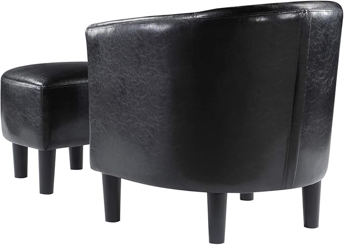 Convenience Concepts Take a Seat Churchill Accent Chair with Ottoman, Black Faux Leather