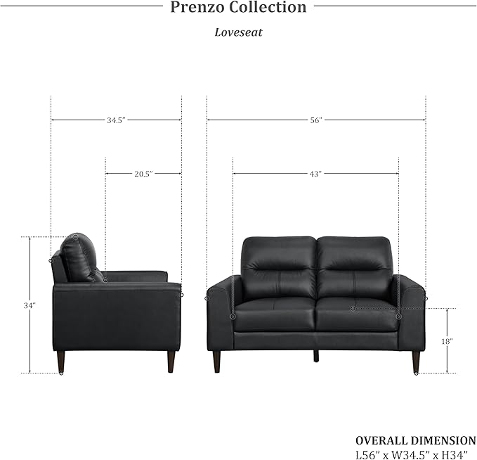 Lexicon 3 Piece Living Room Furniture Sets,Top Grain Leather Match Living Room Sofa Set, Track Arms, Solid Wood Legs, Comfy Couches Including Chair, Loveseat & Sofa, 3 Pieces, Black