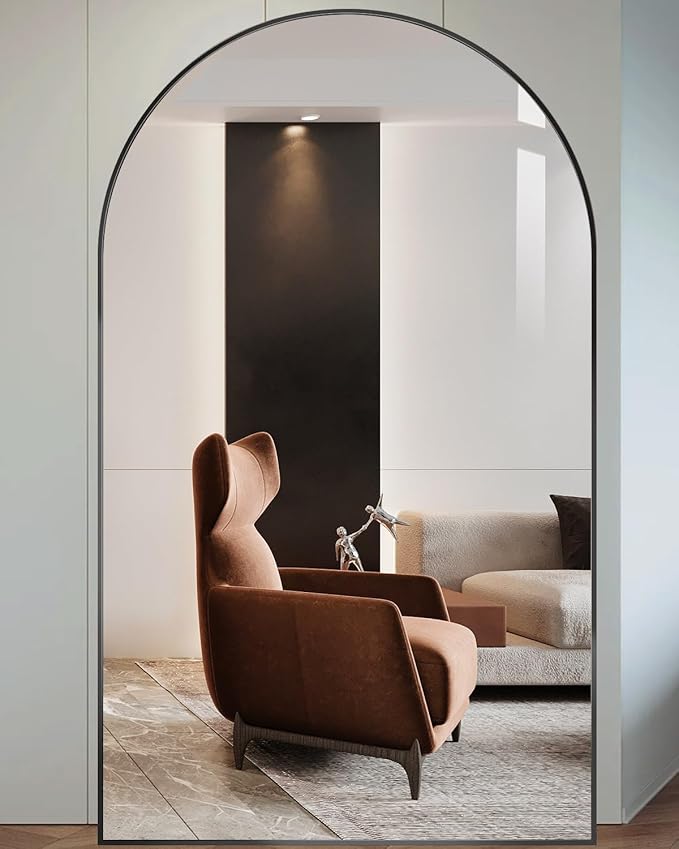 76x34 Inch Arched Full Length Mirror with Stand, Floor Standing & Wall Mounted Body Mirror, Aluminum Frame for Bedroom, Living Room, Cloakroom, Black