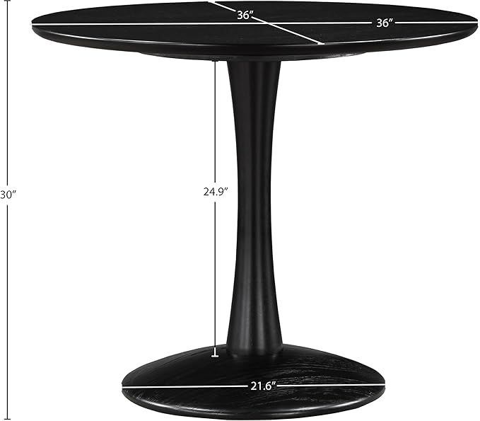 Meridian Furniture 914Black-T Holly Collection Mid-Century Modern Dining Table with Rich Black Finish, Solid Wood, Oak Veneer, 36" W x 36" D x 30" H, Black