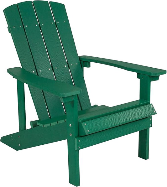Flash Furniture Charlestown Commercial Grade Indoor/Outdoor Adirondack Chair, Weather Resistant Durable Poly Resin Deck and Patio Seating, Green