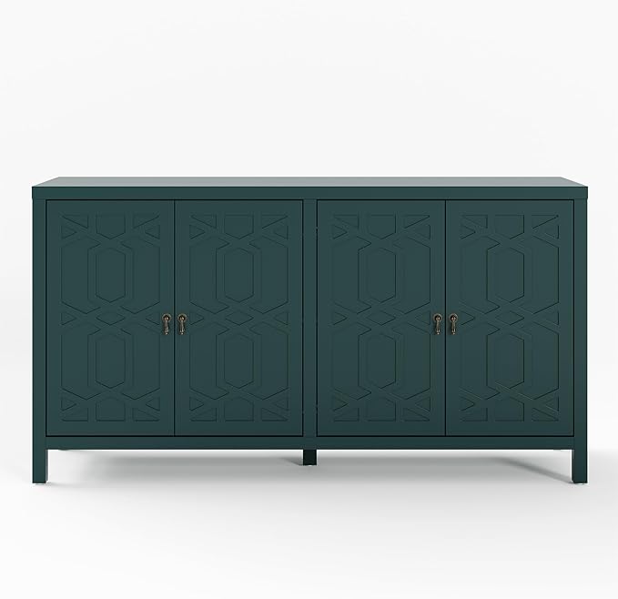 RoyalCraft Modern Sideboard Buffet Cabinet, 60'' Green Credenza with 4 Doors and Adjustable Shelves, Kitchen Buffet Table Coffee Bar Wine Bar Cabinet for Dining Room, Living Room, Forest Green