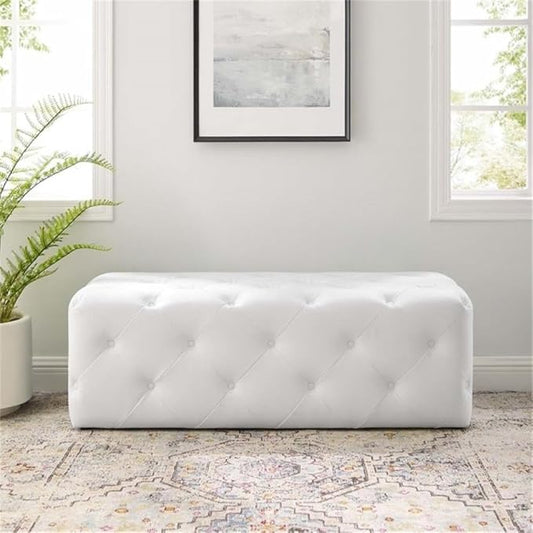 Modway EEI-3767-WHI Anthem 48" Tufted Button Entryway Faux Leather Bench, White