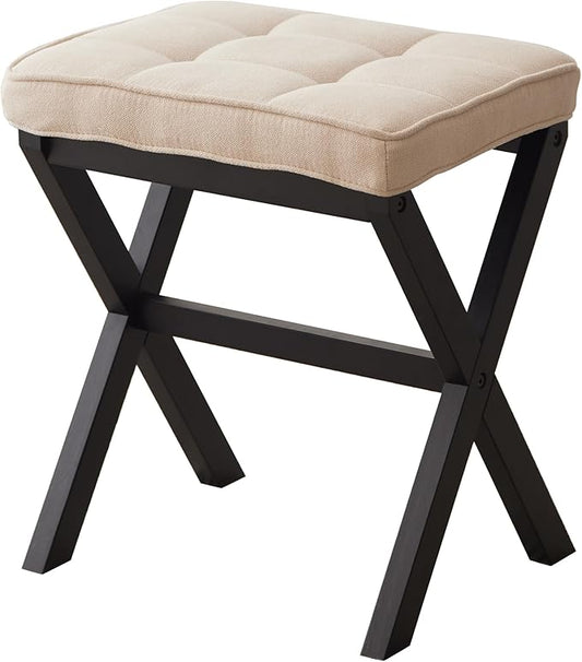 FILWH Foot Stool Small Ottoman Foot Rest Padded Foot Stool Desk for Under Office Desk Vanity Stool Bamboo Footstool Sofa Footrest Shoe Stool Small (Black Legs + Beige)